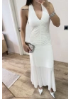 Kadın Sırt dekolteli Uzun Elbise - Beyaz