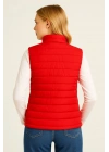 Kadın Şişme Fermuarlı Su İtici Kapitone Astarlı, Cepli Yelek - Kırmızı