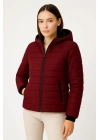 KADIN Şişme Kapüşonlu Fermuarlı Mont Su İtici Kapitone Cepli Ceket - Bordo