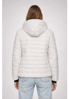 KADIN Şişme Kapüşonlu Fermuarlı Mont Su İtici Kapitone Cepli Ceket - Krem