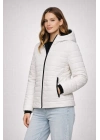 KADIN Şişme Kapüşonlu Fermuarlı Mont Su İtici Kapitone Cepli Ceket - Krem