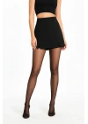 Kadın Siyah Krep Şortlu Etek Mini Boy Yüksel Bel Yırtmaç Detaylı - Siyah