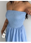 Kadın Straplez Pileli Elbise - Açık Mavi