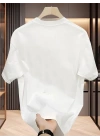 Kadın T-Shirt Bisiklet Yaka Kısa kol Baskılı tişört - Beyaz