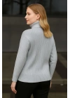Kadın Tam Boğazlı Balıkçı Yaka Triko Kazak Kalın Fitilli - Gri