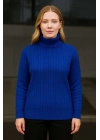 Kadın Tam Boğazlı Balıkçı Yaka Triko Kazak Kalın Fitilli - Saks Mavisi