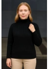 Kadın Tam Boğazlı Balıkçı Yaka Triko Kazak Kalın Fitilli - Siyah