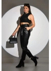 Kadın Tam Kalıp Süni Derİ Pantolon - Siyah