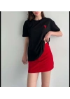 Kadın Tişört Bisiklet Yaka Baskılı Oversize Kısa Kol T-Shirt - Siyah
