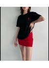 Kadın Tişört Bisiklet Yaka Baskılı Oversize Kısa Kol T-Shirt - Siyah