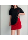 Kadın Tişört Bisiklet Yaka Baskılı Oversize Kısa Kol T-Shirt - Siyah