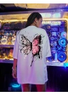 Kadın Tişört Kelebek Baskılı Oversize Kısa Kol T-Shirt - Beyaz