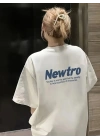 Kadın Tişört Newtro Baskılı Oversize Bisiklet Yaka T-shirt - Beyaz
