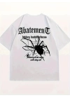 Kadın Tişört Örümcek Baskılı Bisiklet Yaka T-shirt - Beyaz