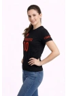 Kadın TÜRKİYE Ay Yıldız Baskılı 10 Numara Forma Tişört Taraftar T-Shirt - Siyah