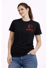 Kadın TÜRKİYE Ay Yıldız Baskılı Taraftar Forma T-Shirt - Siyah