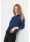 Kadın Uzun Kol V Yaka Triko Kazak - İndigo