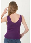 Kadın V Yaka Fırfır Detay Crop - Mor