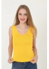 Kadın V Yaka Fırfır Detay Crop - Sarı