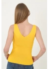 Kadın V Yaka Fırfır Detay Crop - Sarı
