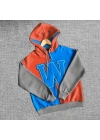 Kadın W Nakış İşlemeli Kapüşonlu 3 iplik pamuklu Parçalı Sweatshirt Hoodie - Mavi