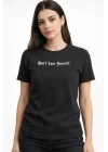 Kadın Wafıl Kumaş Tişört Regular Kalıp Bisiklet Yaka Baskılı T-Shirt - Siyah