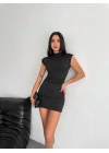 Kadın Yarım Bogazlı Kolsuz Mini Boy Elbise - Siyah