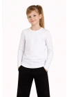 Kız Çocuk Basic Uzun Kollu Tişört Okul Günlük Rahat T-Shirt - Beyaz