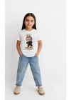 Kız Çocuk Baskılı T-Shirt - Beyaz