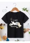 Kız Çocuk Bisiklet Yaka Baskılı T-Shirt - Siyah
