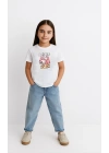 Kız Labubu Çocuk Baskılı T-Shirt - Beyaz
