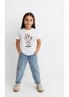 Kız Labubu Çocuk Baskılı T-Shirt - Beyaz