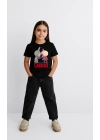 Kız Labubu Çocuk Baskılı T-Shirt - Siyah