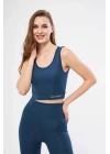 Kolsuz Sporcu Baskılı Crop - Turkuaz
