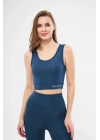 Kolsuz Sporcu Baskılı Crop - Turkuaz