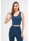 Kolsuz Sporcu Baskılı Crop - Turkuaz