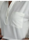 Krep Kadın Crop Yakalı Gömlek İlik Düğmeli Üç Çeyrek Sleeve Kol - Beyaz