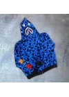 Unisex 2 İplik Bape Kapüşonu Fermuarlı Hırka - Mavi