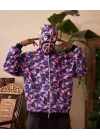 Unisex 2 İplik Bape Kapüşonu Fermuarlı Hırka - Mor