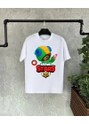 Unisex Baskılı Kısa Kol Çocuk T-Shirt - Beyaz