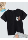 Unisex Çocuk Baskılı T-Shirt - Siyah