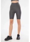 Yüksek Bel Biker Sporcu Şort - Füme