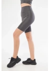 Yüksek Bel Biker Sporcu Şort - Füme