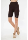 Yüksek Bel Biker Sporcu Şort - Kahve