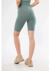 Yüksek Bel Fitilli Biker Baskılı Şort - Mint Yeşili