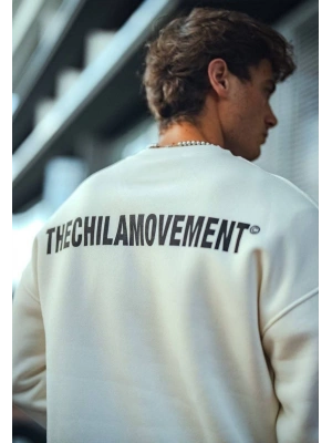 Erkek 3 iplik pamuklu Bisiklet Yaka Baskılı SweatShirt - Beyaz