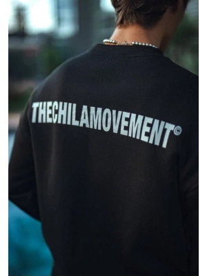 Erkek 3 iplik Pamuklu Bisiklet Yaka Oversize Baskılı SweatShirt - Siyah