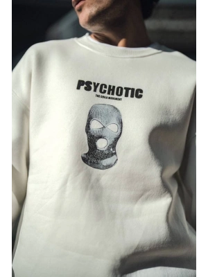 Erkek 3 iplik pamuklu Kışlık Bisiklet Yaka Baskılı SweatShirt - Beyaz