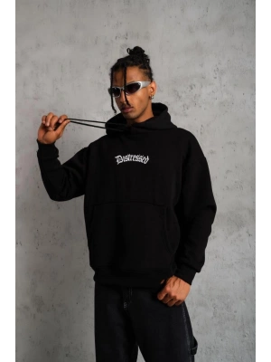 Erkek Baskılı Kapüşonlu 3 iplik pamuklu hoodie Sweatshirt - Siyah