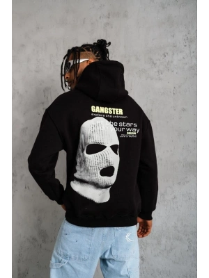 Erkek Baskılı Kapüşonlu 3 iplik pamuklu hoodie Sweatshirt - Siyah
